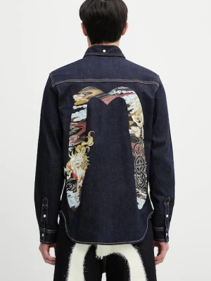 Evisu koszula jeansowa Hakutaku Daicock Printed Denim LS męska kolor granatowy regular z kołnierzykiem klasycznym 2ESHTM5DL1146