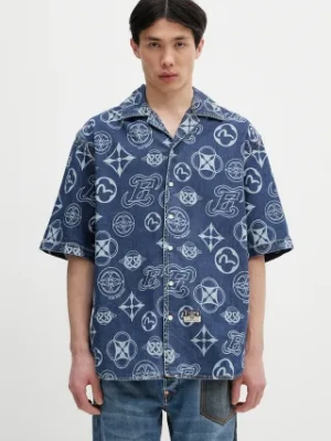 Evisu koszula jeansowa Monogram AOP Denim SS męska kolor niebieski relaxed z kołnierzykiem klasycznym 2ESHTM5DI1147