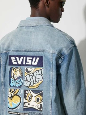 Evisu kurtka jeansowa męska kolor niebieski przejściowa oversize