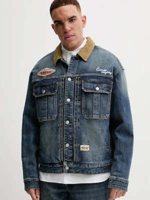 Evisu kurtka jeansowa Printed & Emb męska kolor granatowy przejściowa oversize 2EAHTM4DJ8001