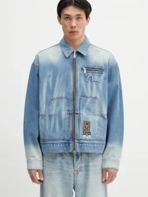 Evisu kurtka jeansowa Worker Denim w Emboss Kamon kolor niebieski przejściowa 2ESHTM5DJ1038