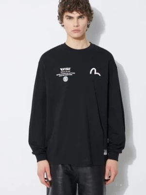 Evisu longsleeve bawełniany Seagull + Kamon & Wave Print LS Tee kolor czarny z nadrukiem 2ESHTM4TL7063