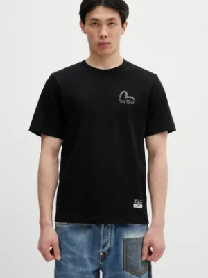 Evisu t-shirt bawełniany Logo EMB SS męski kolor czarny z aplikacją 2ESHTM5TS1137
