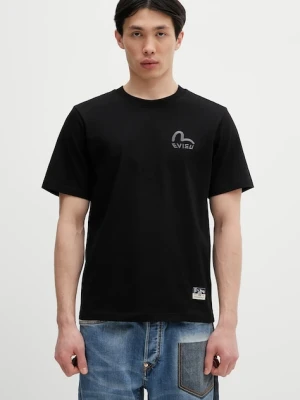 Evisu t-shirt bawełniany Logo EMB SS męski kolor czarny z aplikacją 2ESHTM5TS1137