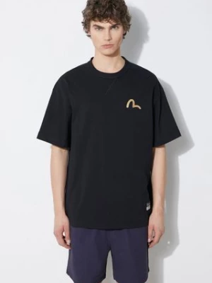 Evisu t-shirt bawełniany Seagull Print + Kamon Appliqué Tee męski kolor czarny gładki 2ESHTM4TS7093