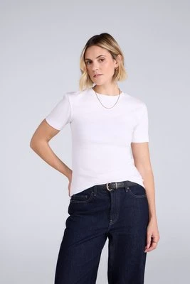 Evo damski t-shirt z prążkowanej dzianiny - White Animal