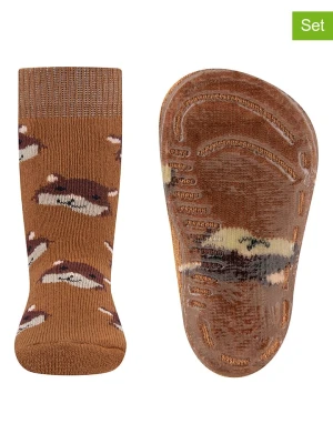 ewers Skarpety antypoślizgowe (2 pary) "SoftStep" w kolorze brązowym rozmiar: 27/28