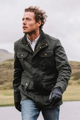 Falmouth kurtka męska z woskowanej bawełny 4 kieszenie - Green Hinter + Hobart