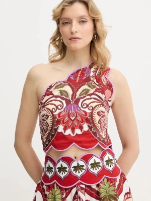 Farm Rio bluzka z dodatkiem lnu damska kolor czerwony wzorzysta 344015