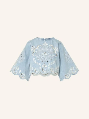 Farm Rio Krótka Bluzka Jeansowa Z Ażurową Koronką I Rękawami 3/4 blau