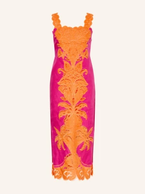 Farm Rio Lniana Sukienka Z Koronką Ażurową pink