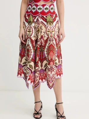 Farm Rio spódnica z dodatkiem lnu kolor czerwony midi rozkloszowana 344016