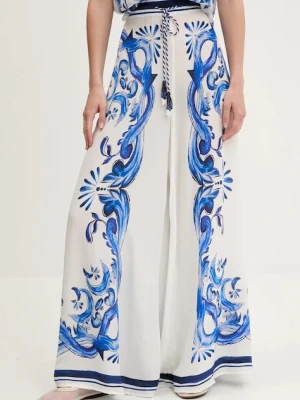 Farm Rio spodnie damskie kolor beżowy szerokie high waist 329288