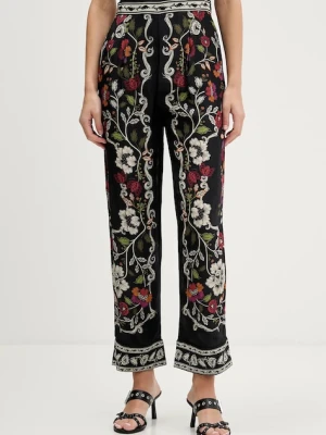 Farm Rio spodnie damskie kolor czarny proste high waist 350100