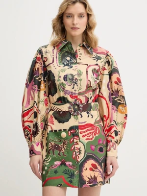 Farm Rio sukienka bawełniana kolor beżowy mini prosta 350089