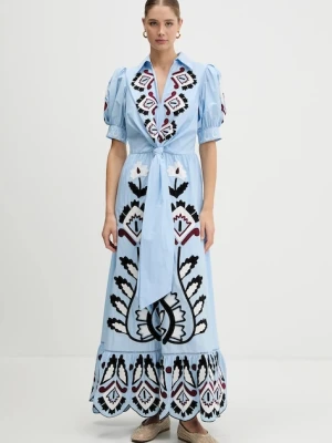 Farm Rio sukienka bawełniana kolor niebieski maxi rozkloszowana 344655