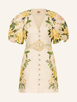 Farm Rio Sukienka Koktajlowa Garden Cascade Z Lnu beige