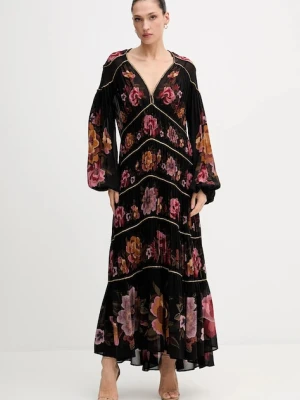 Farm Rio sukienka kolor czarny maxi rozkloszowana 342685
