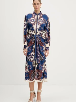 Farm Rio sukienka kolor niebieski midi rozkloszowana 344129