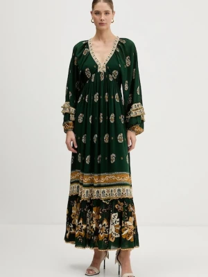 Farm Rio sukienka kolor zielony maxi rozkloszowana 351135