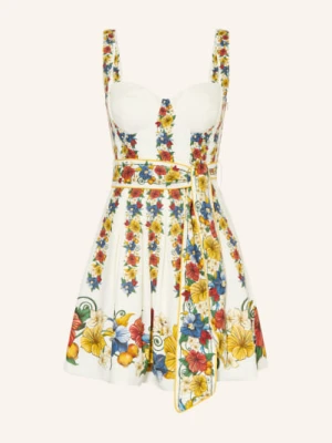 Farm Rio Sukienka Tropi Z Lnu I Plisami weiss