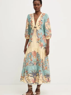 Farm Rio sukienka z dodatkiem lnu