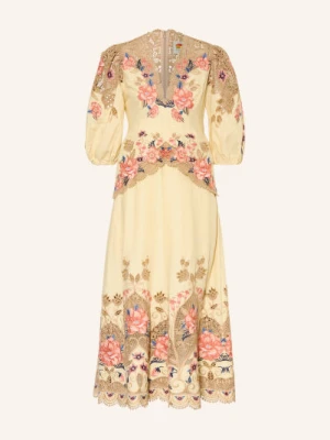 Farm Rio Sukienka Z Lnu I Koronki Ażurowanej beige