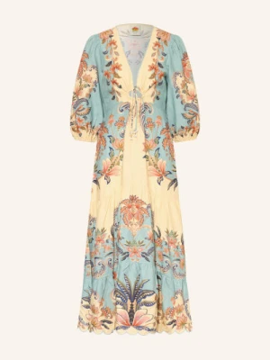 Farm Rio Sukienka Z Lnu Z Falbanami gelb