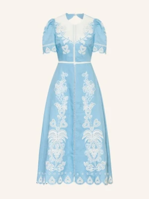 Farm Rio Sukienka Z Lnu Z Koronką Ażurową blau