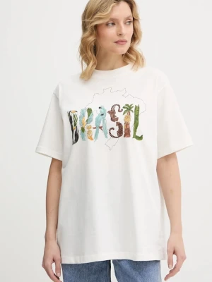 Farm Rio t-shirt bawełniany damski kolor beżowy 344380