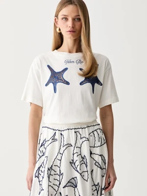 Farm Rio T-shirt damski bawełniany beżowy