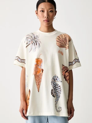 Farm Rio T-shirt damski bawełniany beżowy