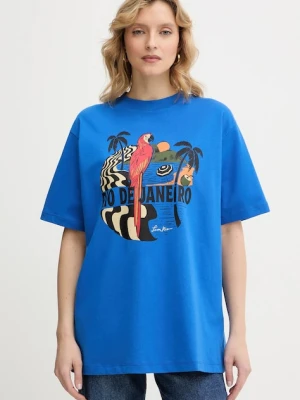Farm Rio t-shirt damski kolor niebieski 344377