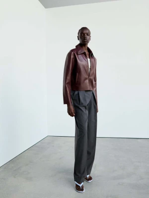 Faux leather zip jacket burgund - Kobieta - MANGO