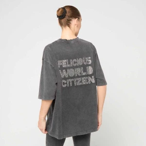 Felicious Vinatge Oversize T-Shirt Rhinestones kobiety T-Shirty i Polo szary rozmiar Odzież