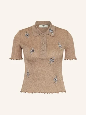 Fendi Koszulka Polo Z Dzianiny Z Ozdobnymi Kamykami braun