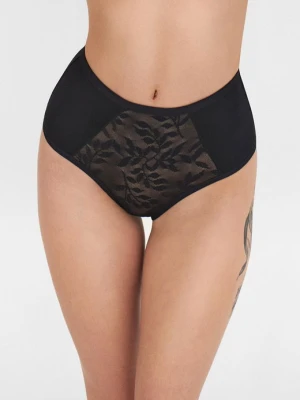 Figi damskie czarne z roślinnym wzorem Tina Poupee Marilyn