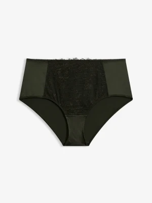 Figi maxi panty z koronką w kwiaty BonPrix zielony