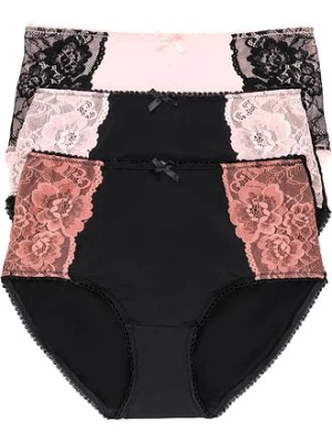 Figi maxi z mikrofibry z koronką (3 pary) BonPrix czarny