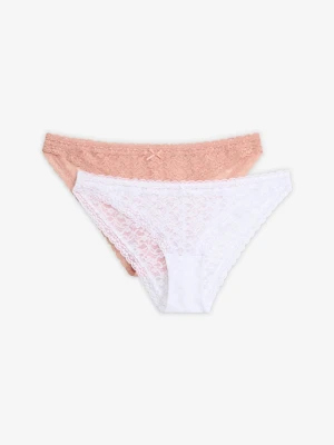 Figi mini z miękkiej koronki (2 pary) BonPrix różowy