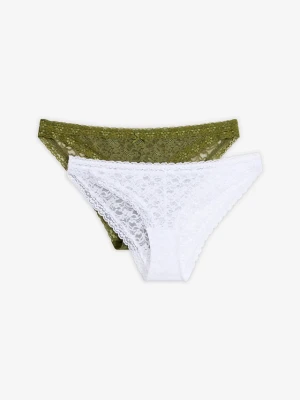 Figi mini z miękkiej koronki (2 pary) BonPrix zielony