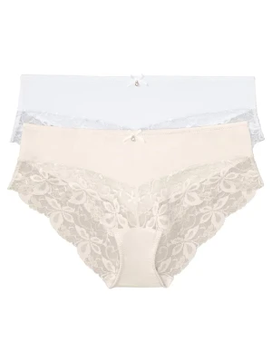 Figi panty z delikatną koronką (2 pary) BonPrix biały