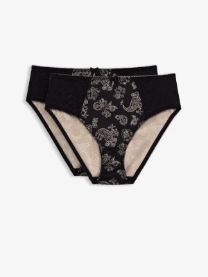 Figi z wysokim stanem z delikatną koronką (2 szt.) BonPrix czarny