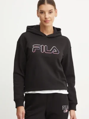 Fila bluza Lorca damska kolor czarny z kapturem z aplikacją FAW0915