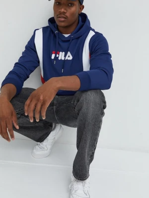 Fila bluza męska kolor granatowy z kapturem z aplikacją