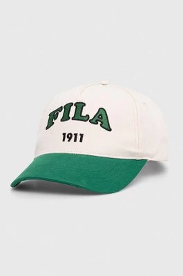 Fila czapka z daszkiem bawełniana kolor zielony z aplikacją