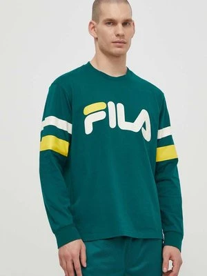 Fila longsleeve bawełniany Luohe kolor zielony z nadrukiem FAM0669