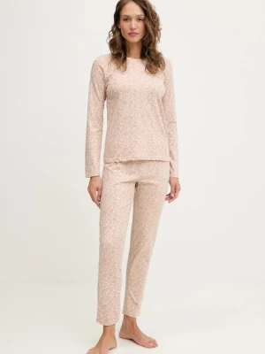 Fila piżama bawełniana damska kolor beżowy FPW4219