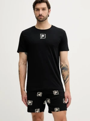 Fila piżama bawełniana męska kolor czarny wzorzysta FPS1221