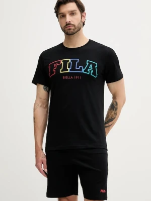 Fila piżama bawełniana męska kolor czarny z nadrukiem FPS1223